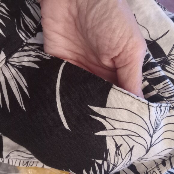 Christian Siriano 100% Linen Wide Leg Pants Monstera Leaf‎ Tropical Beach Size M - Picture 5 of 7